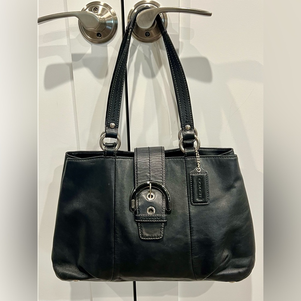 Vintage Coach F18751 Soho Black Leather East West Shoulder Tote Bag Purse‎
